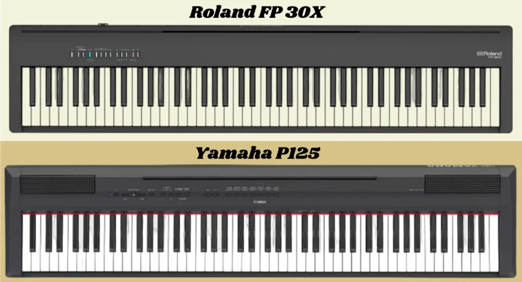 roland fp 30x vs yamaha p125 digital piano comparison with portable design and weighted keys